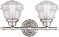 Huntley Satin Nickel 2 Light Farmhouse Bathroom Vanity Wall Light Clear Schoolhouse Glass