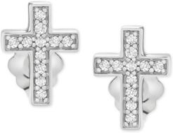 Diamond Cross Stud Earrings (1/10 ct. t.w.) in 14k White Gold, Created for Macy's