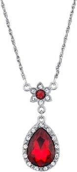 Crystal Flower Teardrop Pendant Necklace