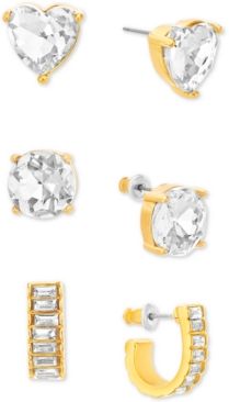 Gold-Tone 3-Pc. Set Rhinestone Stud Earrings