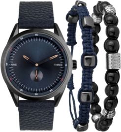 I.n.c. Men's Faux Blue Leather Strap Watch 33mm Gift Set, Created for Macy's