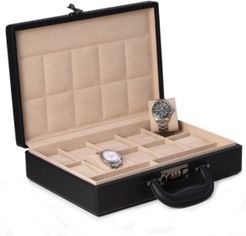 Ten Watch Storage Box Briefcase with Handle and Combination Lock