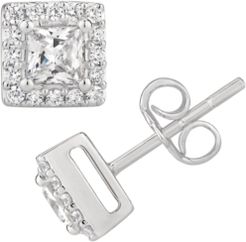 Certified Princess Diamond 1 ct. t.w. Halo Stud Earrings in 14k White Gold