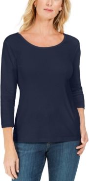 Petite Cotton Scoop-Neck Top, Created for Macy's