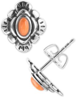 Orange Spiny Oyster Flower Stud Earrings in Sterling Silver
