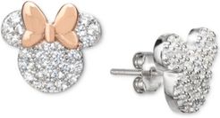 Cubic Zirconia Mickey and Minnie Mismatch Stud Earrings in Sterling Silver & 18k Rose Gold-Plate