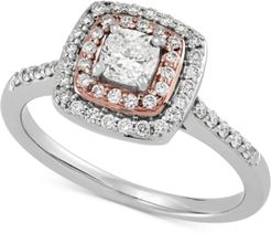 Diamond Cushion Double Halo Engagement Ring (3/4 ct. t.w.) in 14k White & Rose Gold