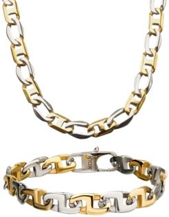 Two Tone Mariner Link 8" Bracelet and 22" Necklace Set