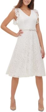 Belted Lace Fit & Flare Dress