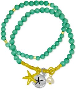 2-Pc. Set Freshwater Pearl (6-1/2mm) Beaded Starfish Charm Stretch Bracelets in Gold-Plate & Fine Silver-Plate