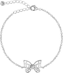 Bodifine Cubic Zirconia Butterfly Sterling Silver-Tone Anklet