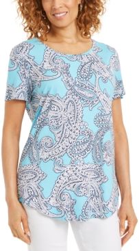 Petite Printed Scoop-Neck Top, Created for Macy's