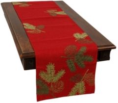Christmas Pine Tree Branches Embroidered Double Layer Table Runner