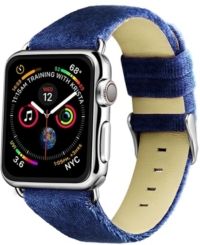 and Women's Apple Navy Wool Velvet, Leather, Stainless Steel Replacement Band 44mm