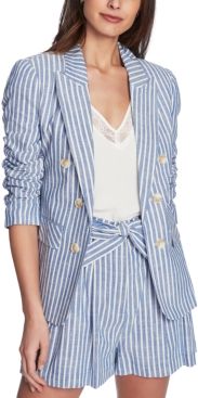 Striped Ruched-Sleeve Blazer