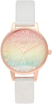 Rainbow Pearly White Leather Strap Watch 34mm