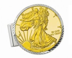Sterling Silver Diamond Cut Coin Money Clip with Gold-Layered American Silver Eagle Dollar