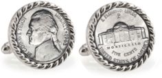 Silver Jefferson Nickel Wartime Nickel Rope Bezel Coin Cuff Links