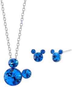 Fine Silver Plated Crystal Birthstone Mickey Mouse Earring and Necklace Set, 16"+2" Extender