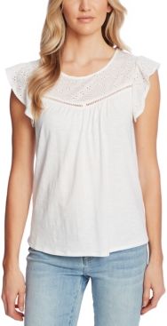 Eyelet-Trim Flutter-Sleeve Top