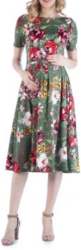 Floral Print Maternity Midi Dress with Pockets