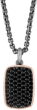 Effy Men's Black Spinel Cluster Dog Tag 22" Pendant Necklace in Sterling Silver & 18k Rose Gold-Plate