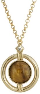 2028 Gold-Tone Round Tiger Eye Semi Precious Stone Necklace