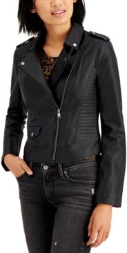 Juniors' Faux-Leather Moto Jacket, Created for Macy's