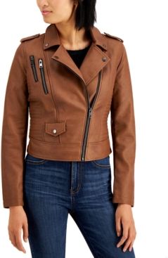 Juniors' Faux-Leather Moto Jacket, Created for Macy's