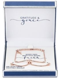 Gratitude & Grace Fine Silver Plated Cubic Zirconia Cross Charm Adjustable Bolo Bracelet in Rose Gold