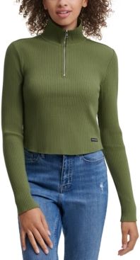 Zipped Turtleneck Ribbed-Knit Top