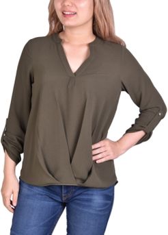 Petite Roll-Tab-Sleeve High-Low Blouse