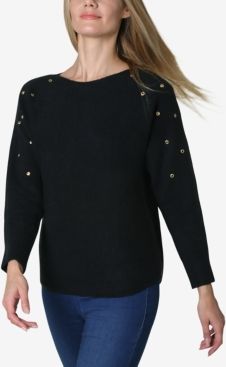 Grommet Trim Dolman Sleeve Sweater