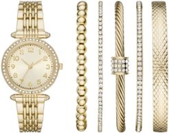 Gold-Tone Stainless Steel Bracelet Watch 30mm Gift Set