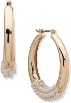 Pearl Hoop Earrings 1.2"