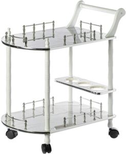 Wood Serving Bar Cart Tea Trolley with 2 Tier Shelves and Rolling Wheels