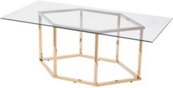 Rectangular Glass Top Hexagon Gold Stainless Steel Metal Base Coffee Table