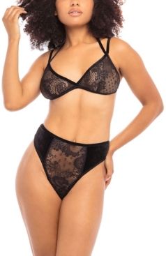 Triangle Soft Cup Bra Set with Velvet Trimming and Matching Panty