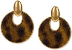 Gold-Tone Calf-Hair Leather Doorknocker Drop Earrings