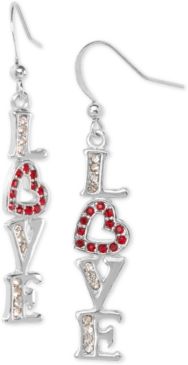 Holiday Lane Silver-Tone Pave Love Drop Earrings, Created for Macy's