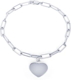 Cubic Zirconia Paperclip Link Heart Bracelet in Fine Silver Plate