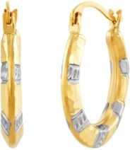 Two-Tone Hammered Hoop Earrings in 14k Gold & Rhodium-Plate