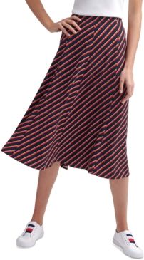 Striped A-Line Midi Skirt