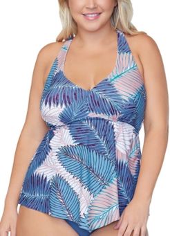 Trendy Plus Size Puerto Palm-Print Tankini Top Women's Swimsuit