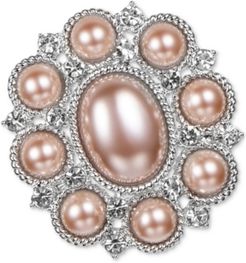 Silver-Tone Pave & Imitation Pearl Oval Pin, Created for Macy's
