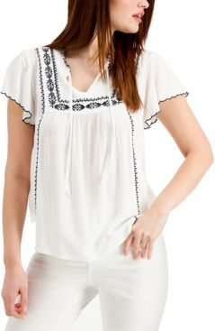 Embroidered Flutter-Sleeve Top, Created for Macy's