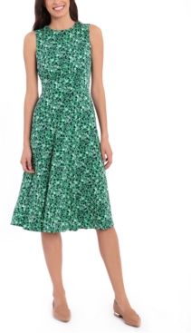 Petite Printed Banded-Waist Midi Dress