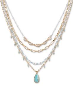 Two-Tone Reconstituted Turquoise Layered Necklace, 20" + 2" extender