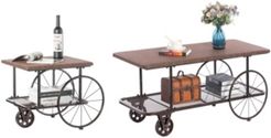 Industrial Wagon Style Coffee Table Rustic End Table Magazine Holder, Set of 2