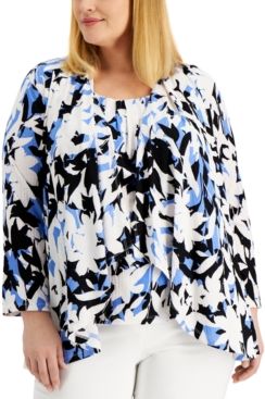 Plus Size Printed Cardigan